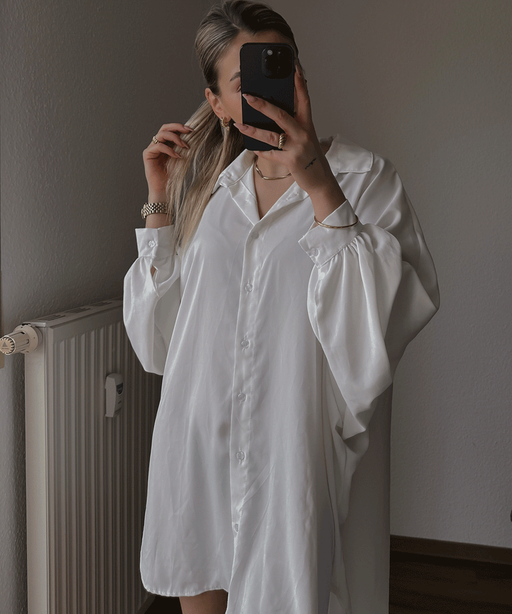 Damenbluse Oversized Weiß Polyester