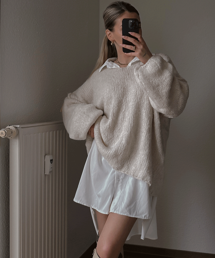 Damenbluse Oversized Weiß Polyester