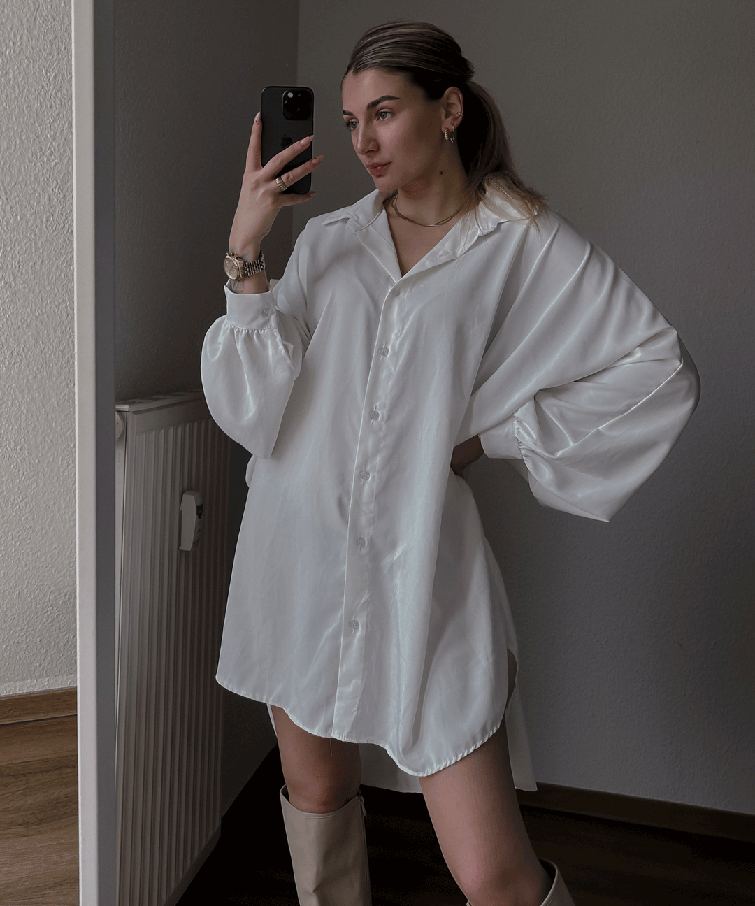Damenbluse Oversized Weiß Polyester