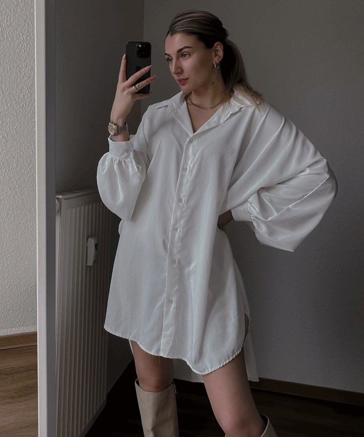 Damenbluse Oversized Weiß Polyester