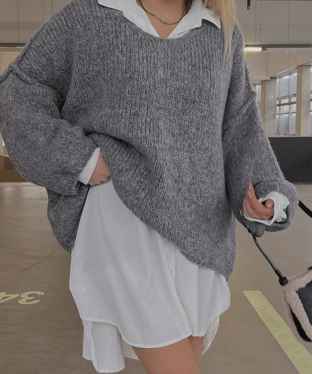 Damenbluse Oversized Weiß Polyester