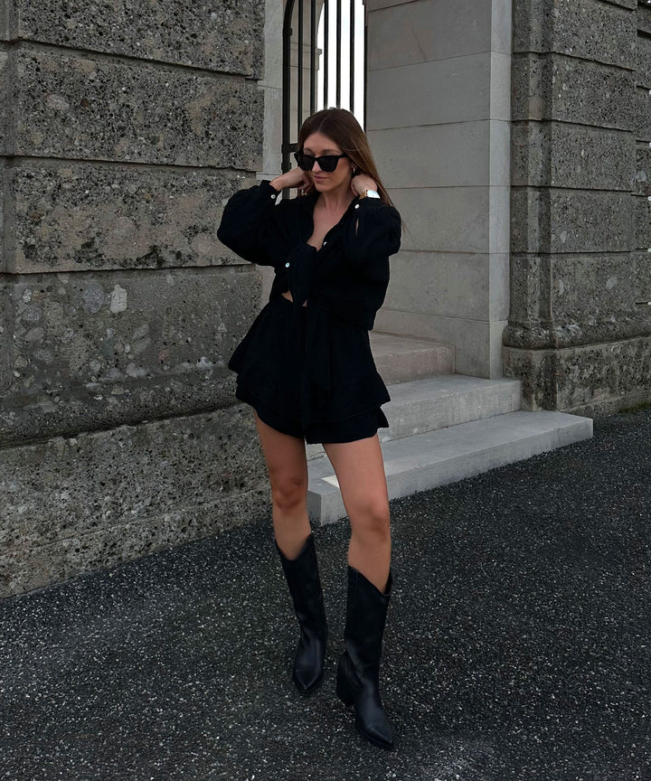 Oversize Musselin Bluse Freya Schwarz Kurz