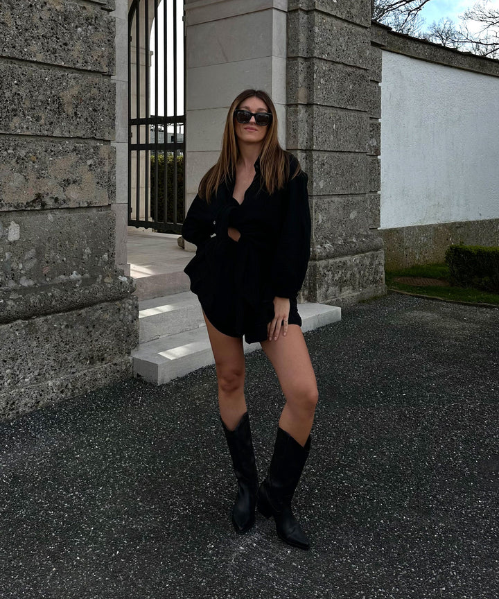 Oversize Musselin Bluse Freya Schwarz Kurz