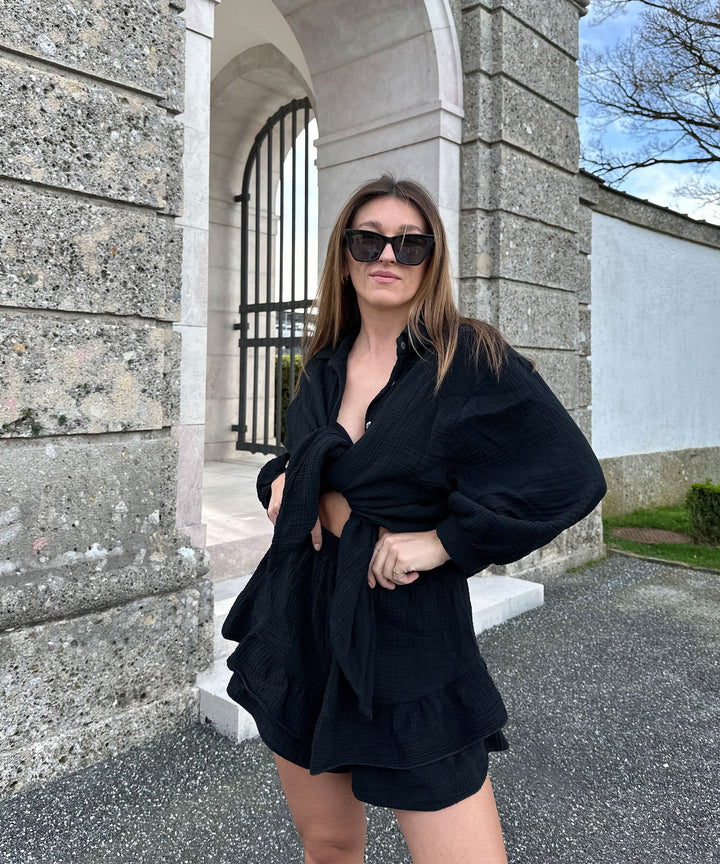 Oversize Musselin Bluse Freya Schwarz Kurz