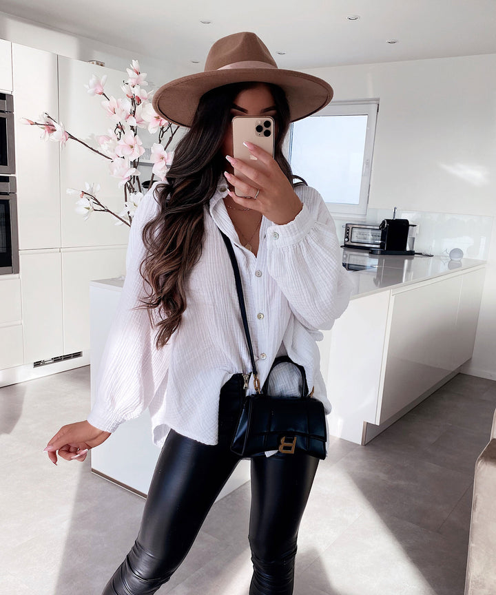 Oversize Musselin Bluse Freya Weiß Kurz