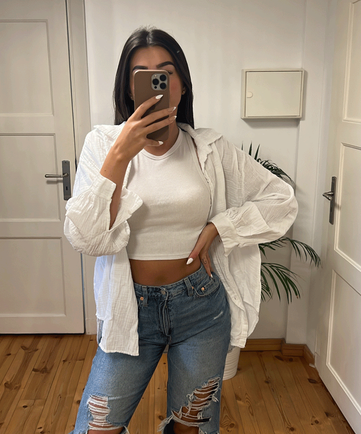Oversize Musselin Bluse Freya Weiß Kurz