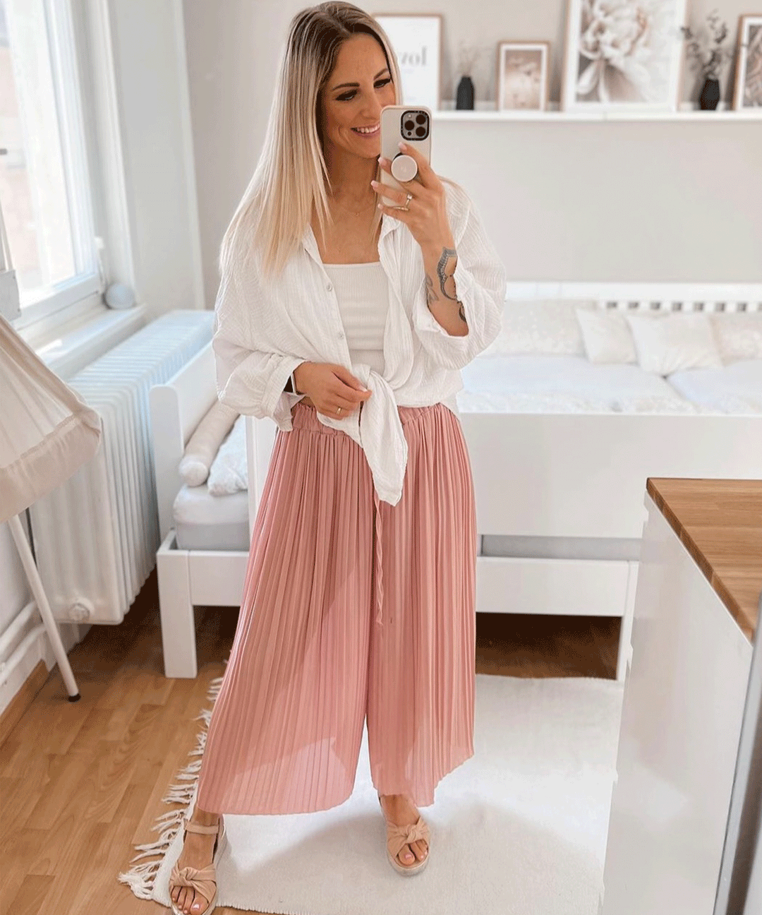 Oversize Musselin Bluse Freya Weiß Kurz