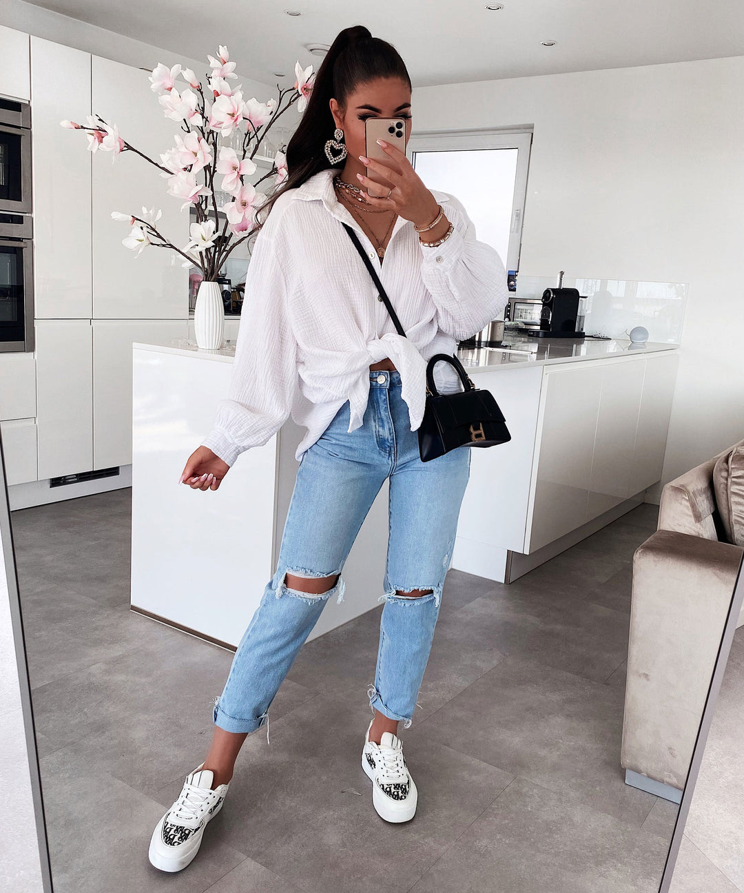 Oversize Musselin Bluse Freya Weiß Kurz