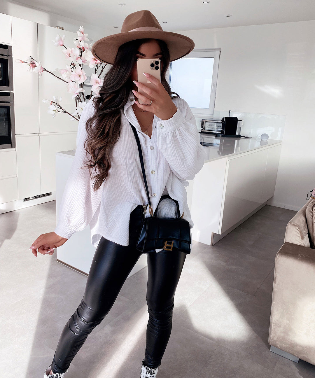 Oversize Musselin Bluse Freya Weiß Kurz