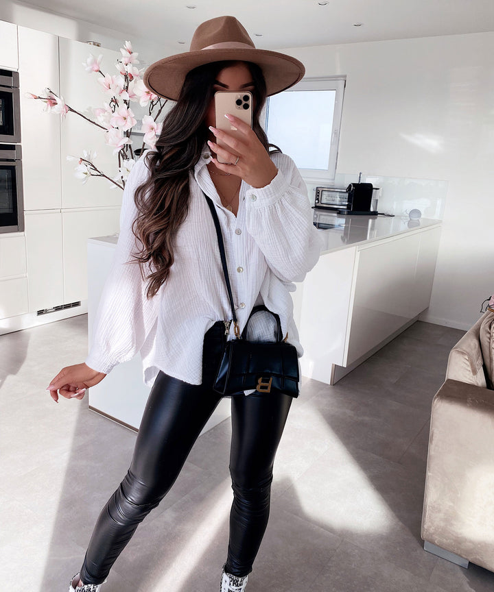 Oversize Musselin Bluse Freya Weiß Kurz