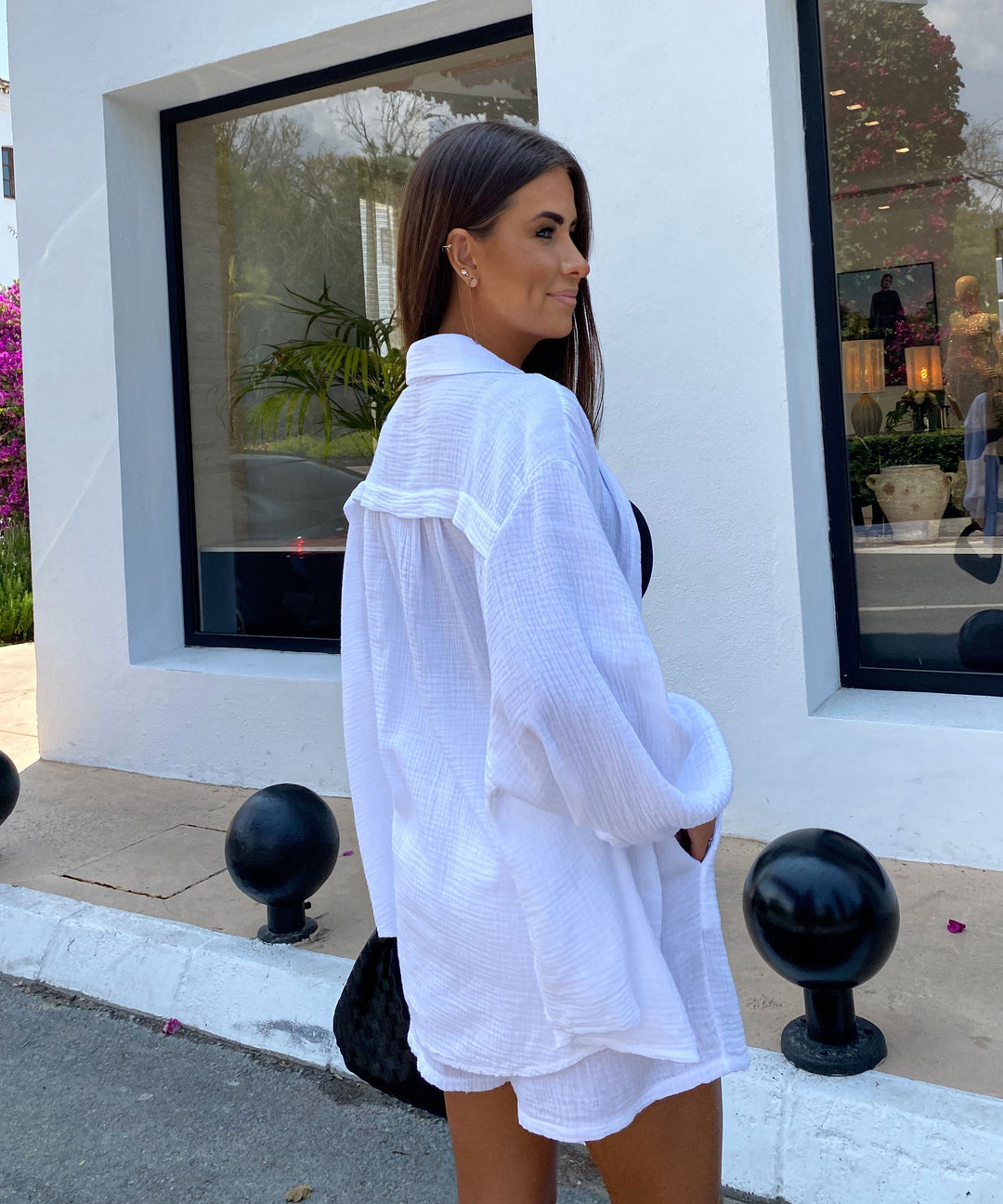 Oversize Musselin Bluse Freya Weiß Kurz