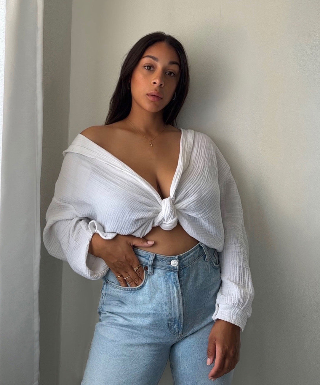 Oversize Musselin Bluse Freya Weiß Kurz