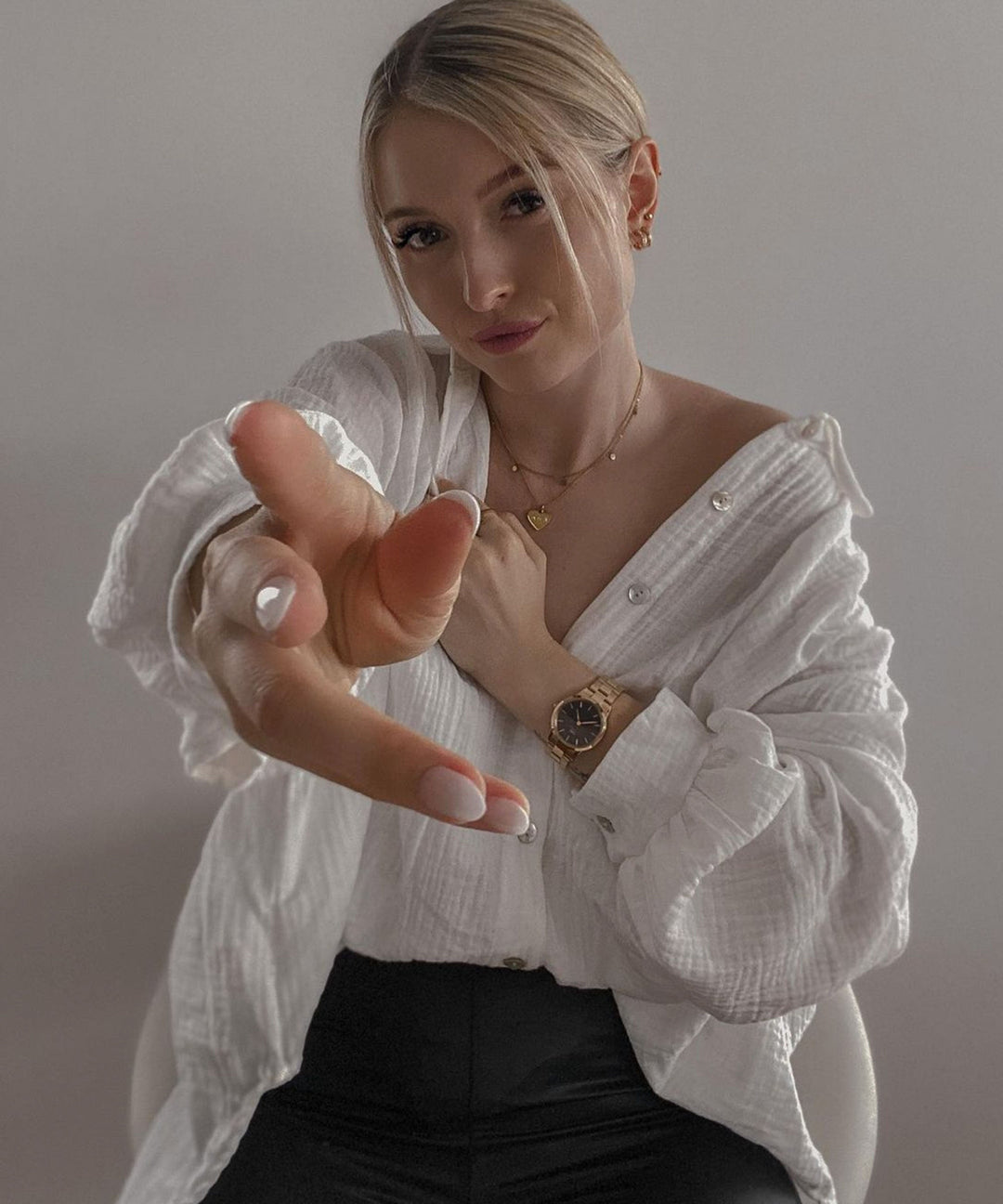 Oversize Musselin Bluse Freya Weiß Kurz