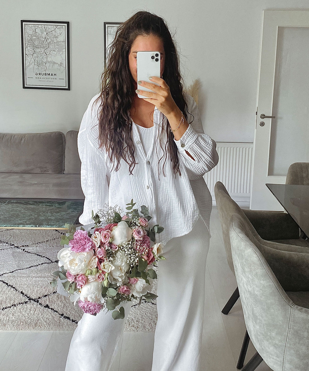 Oversize Musselin Bluse Freya Weiß Kurz