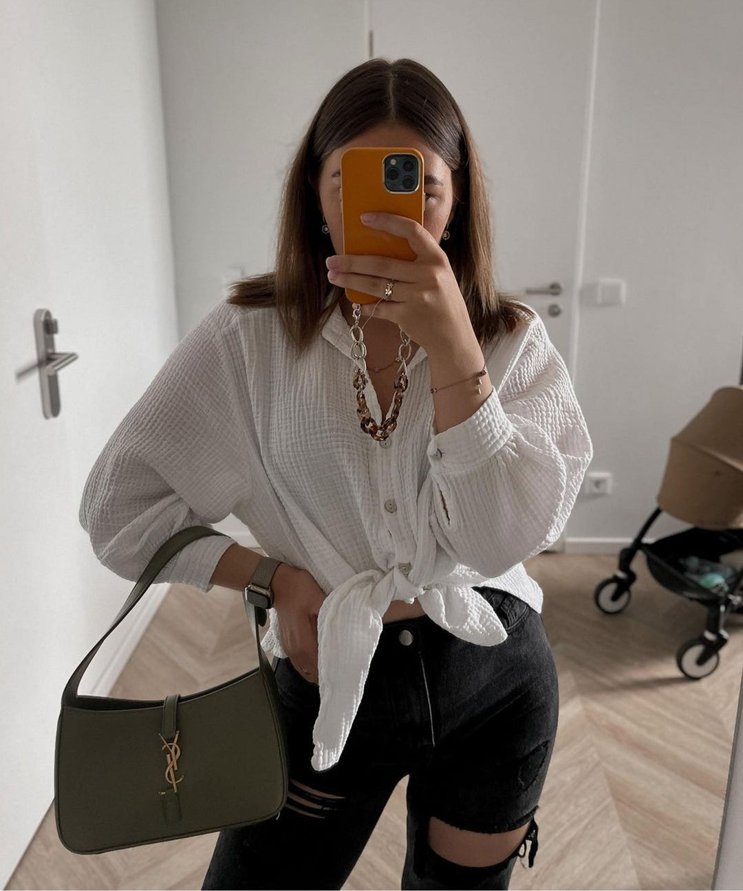 Oversize Musselin Bluse Freya Weiß Kurz