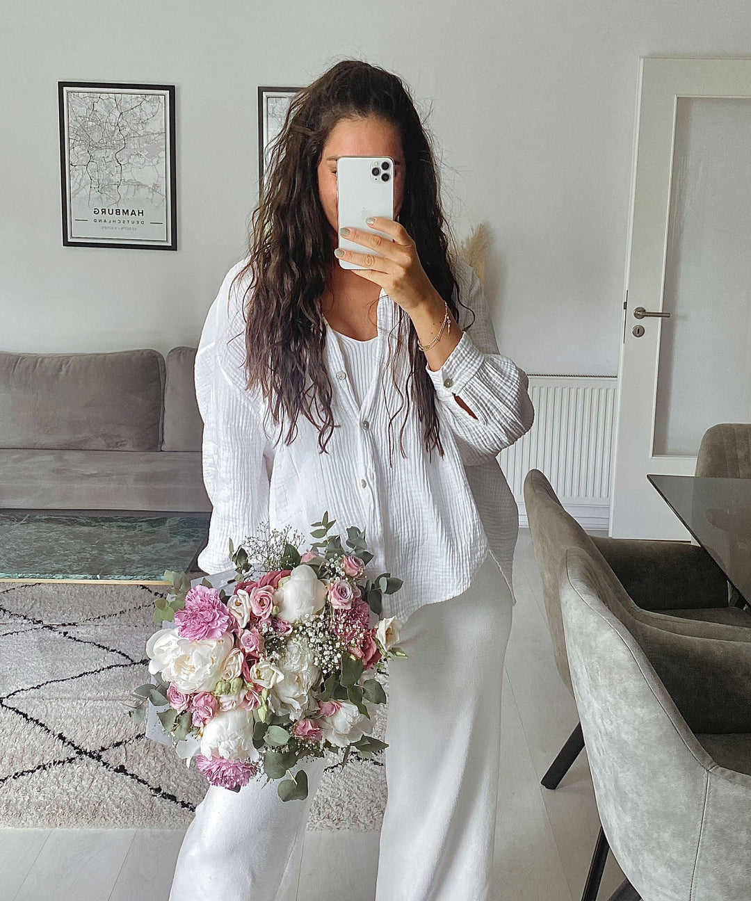 Oversize Musselin Bluse Freya Weiß Kurz