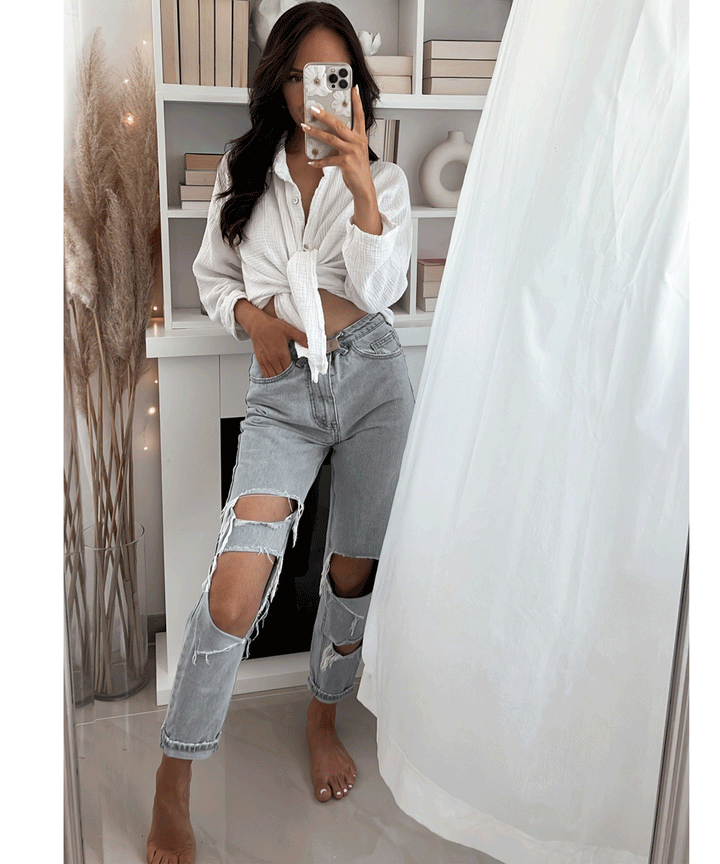 Oversize Musselin Bluse Freya Weiß Kurz