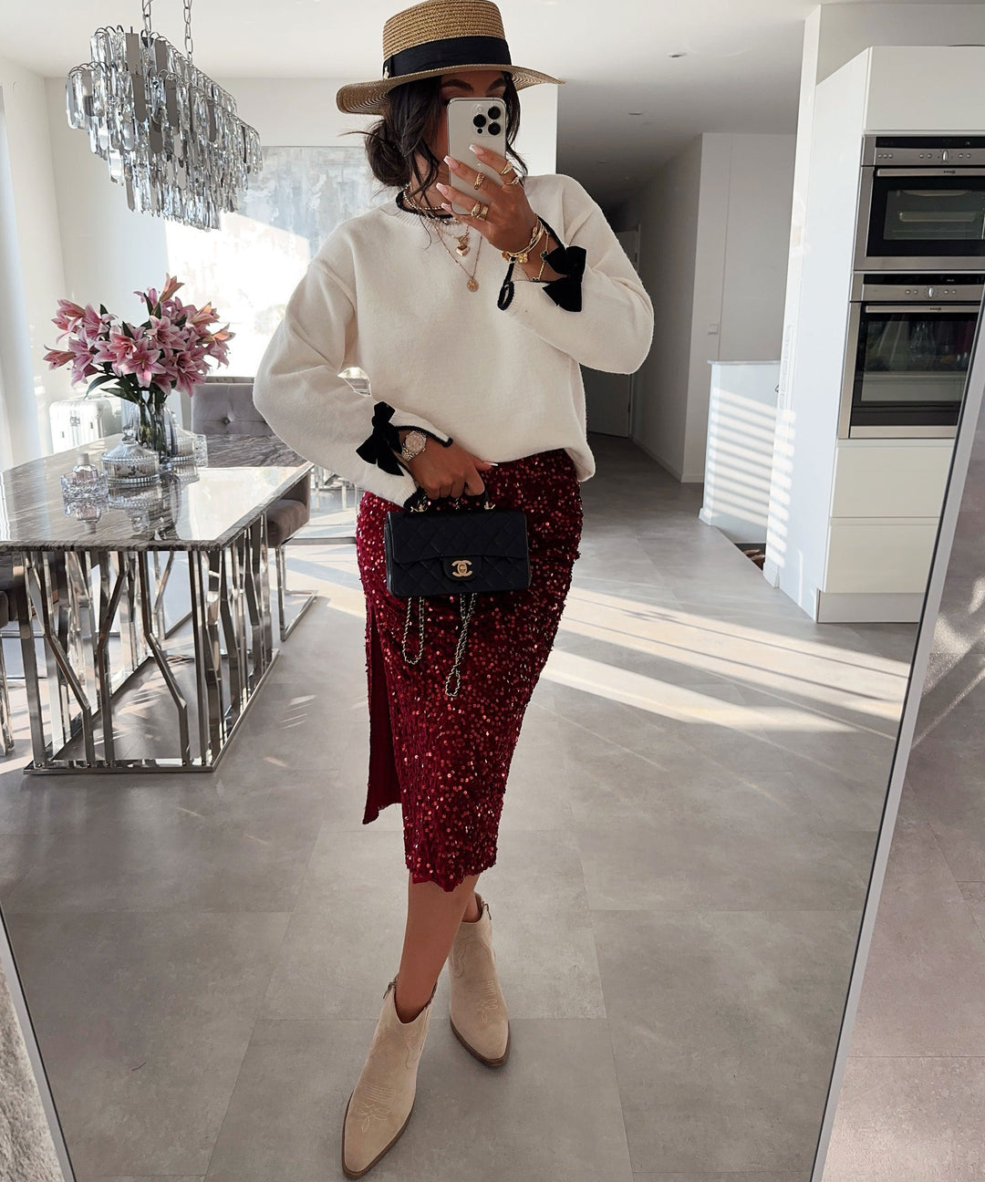Pailletten Midi Rock Malina Weinrot Ladypolitan ♡