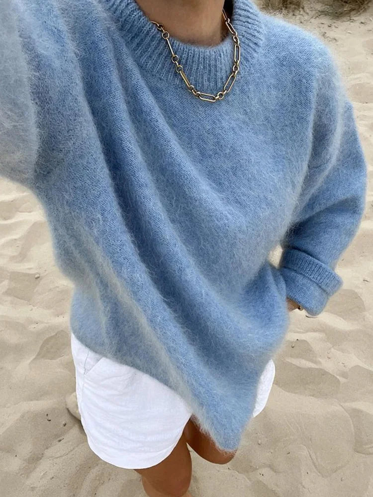 Paisley - Einfarbig Runder Kragen Lässig Lose Pullover