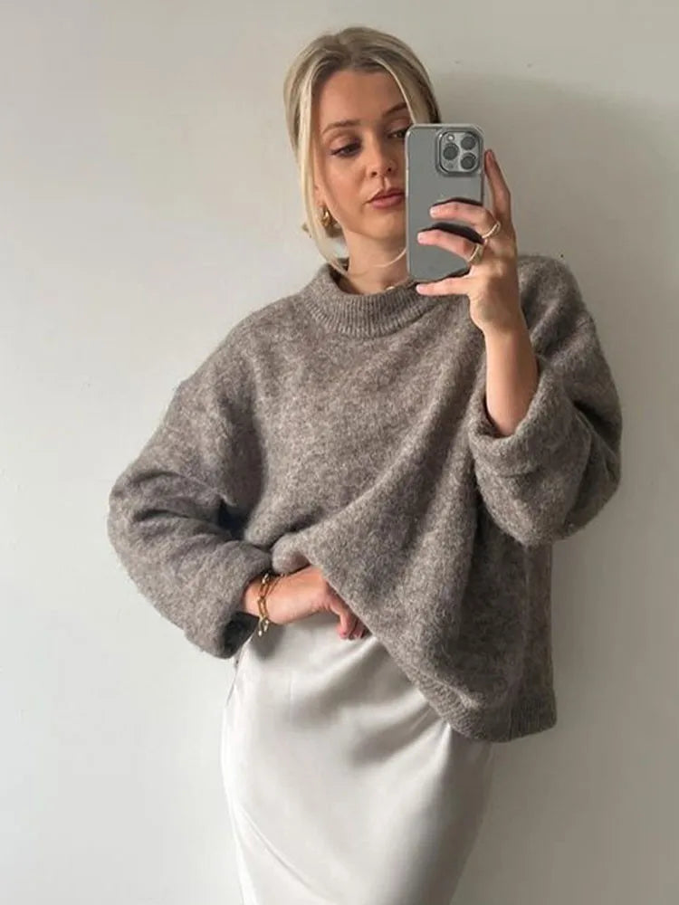 Paisley - Einfarbig Runder Kragen Lässig Lose Pullover