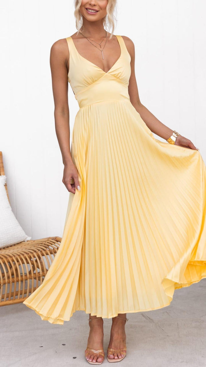 Plisseekleid Damen | V-Ausschnitt & Schwingender Faltenrock
