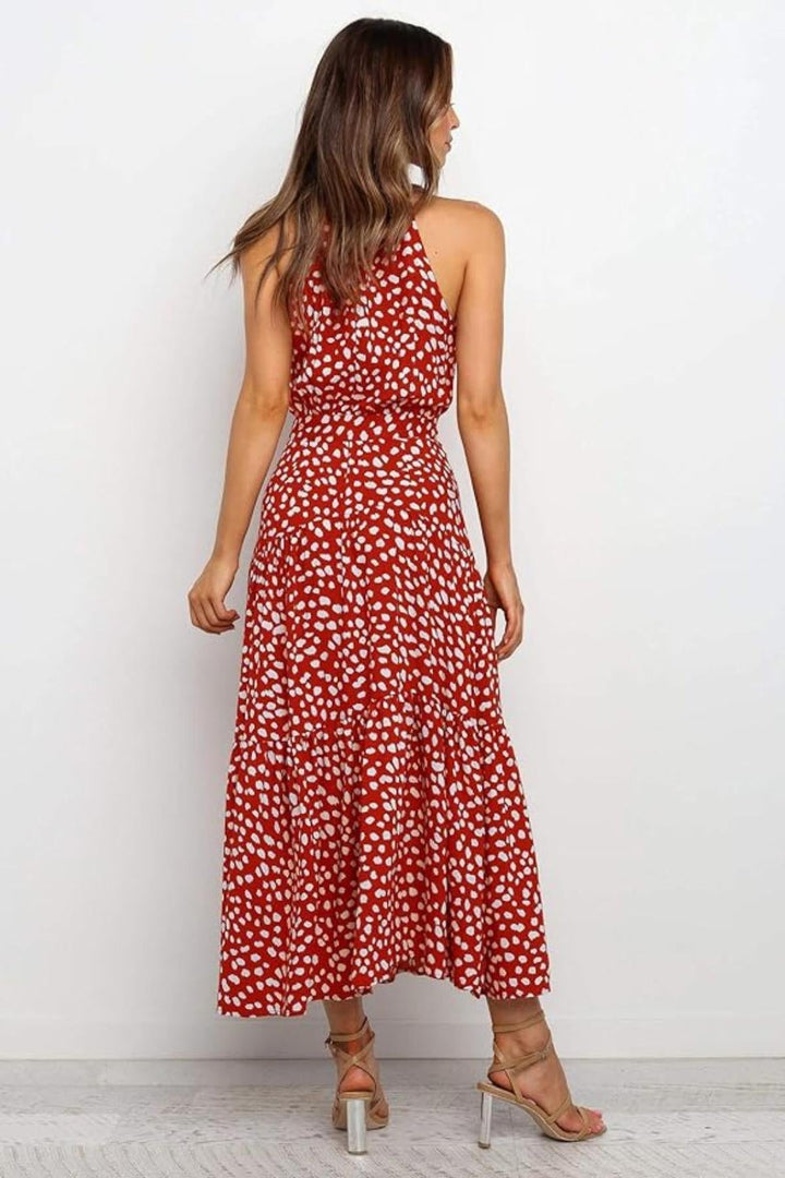 Karin | Damen Maxikleid mit Druckmuster, Neckholder und Taillenschleife