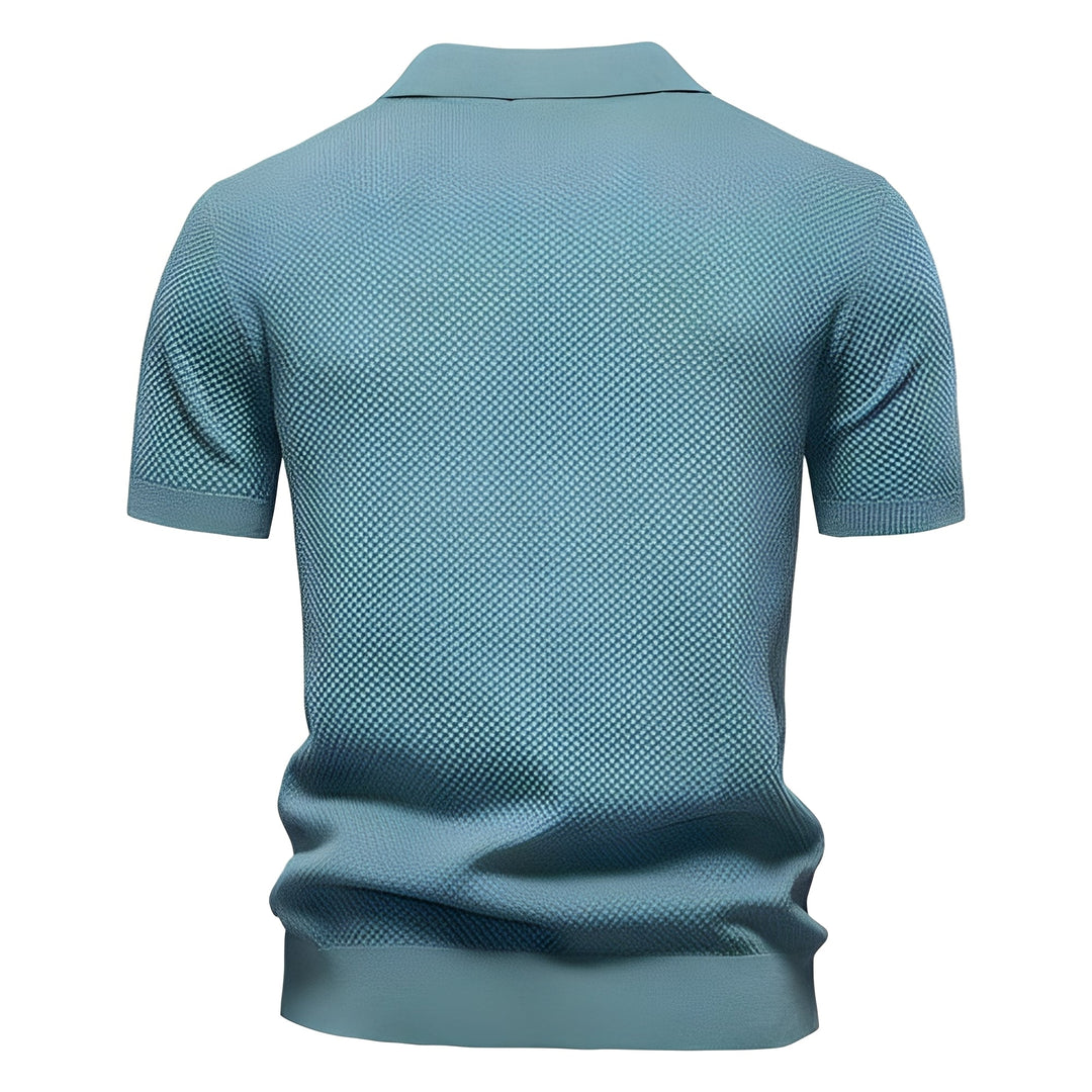 Polo Herren | Kurzarm Strickpolo mit V-Ausschnitt & Struktur-Muster