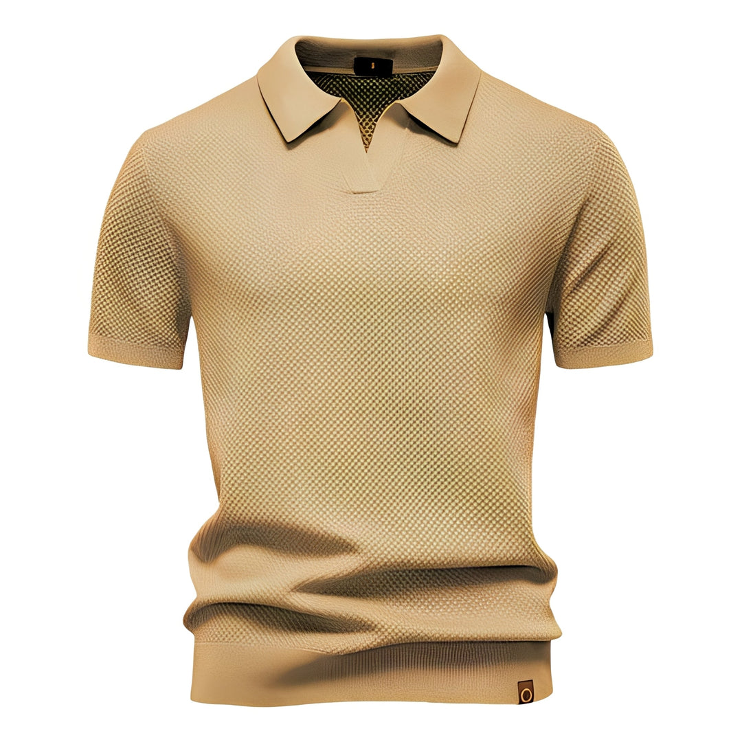 Polo Herren | Kurzarm Strickpolo mit V-Ausschnitt & Struktur-Muster