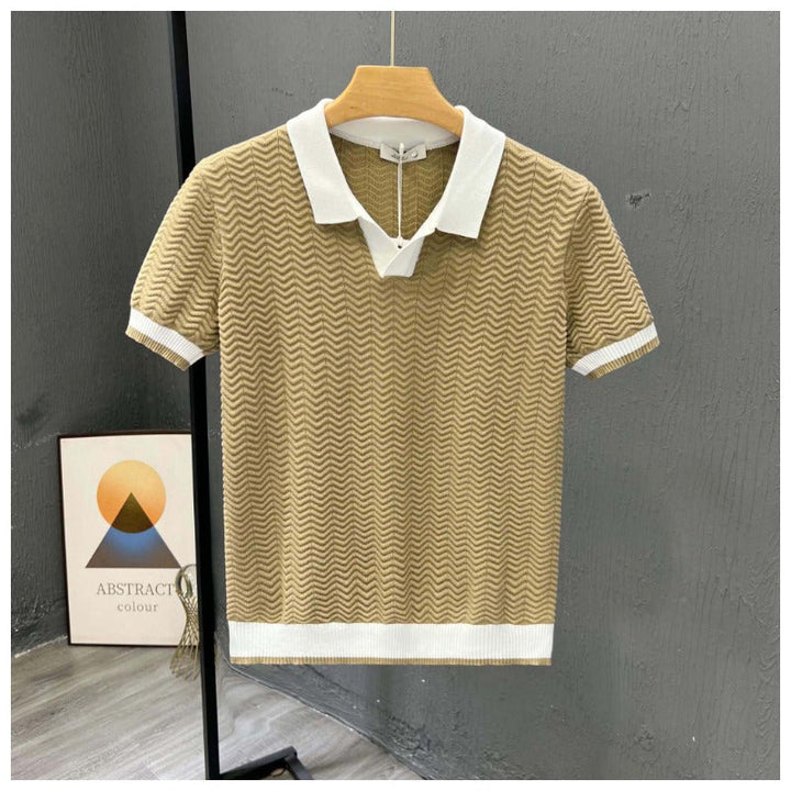 Poloshirt Herren | Strick-Polo mit Fischgrät-Muster & Kontrastkragen