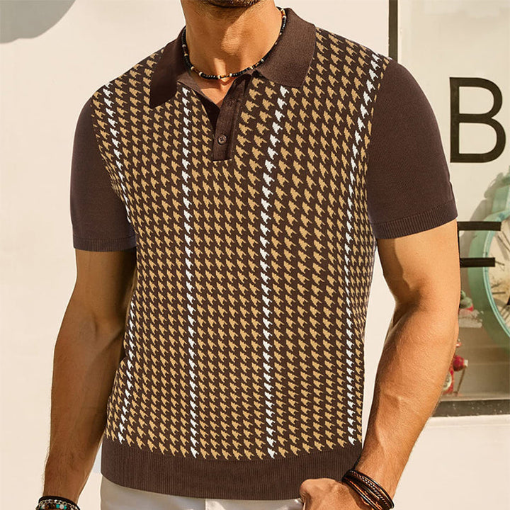 Poloshirt Herren | Vintage Hahnentritt-Muster & Slim Fit
