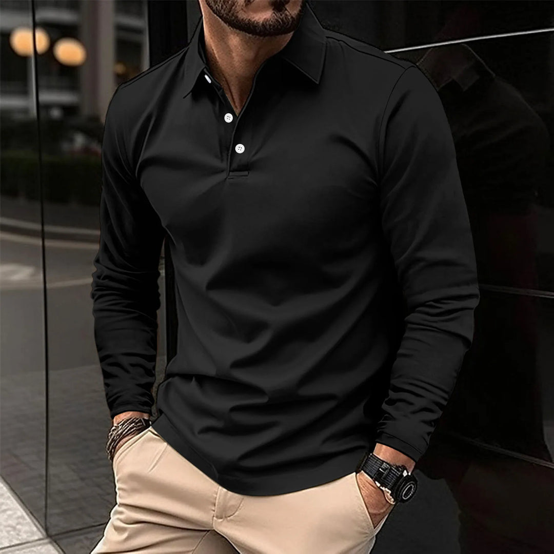 Poloshirt Herren langarm mit Knopfleiste