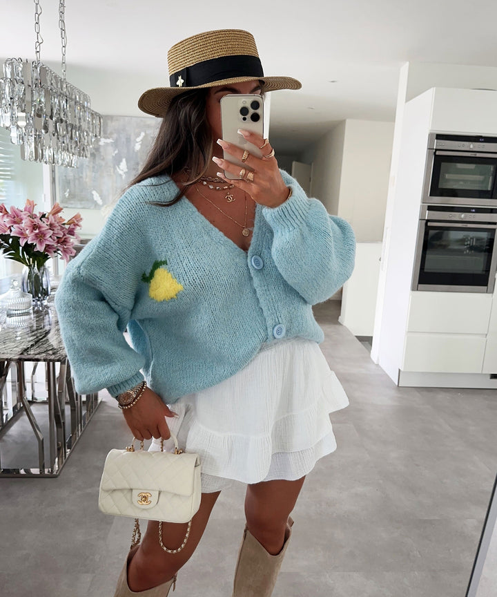 Print Cardigan Limoncello Hellblau