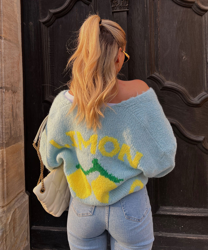 Print Cardigan Limoncello Hellblau