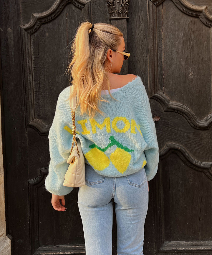 Print Cardigan Limoncello Hellblau