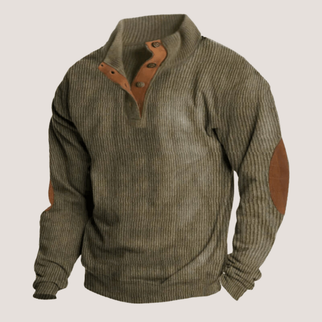 Pullover Herren | Stehkragen Pullover | Variable Kragenöffnung & Ellbogen-Patches