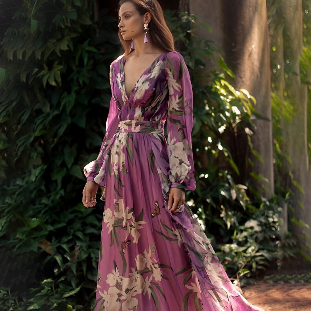 Emma – Elegant floral maxi dress with V-neck for Women - Image 1