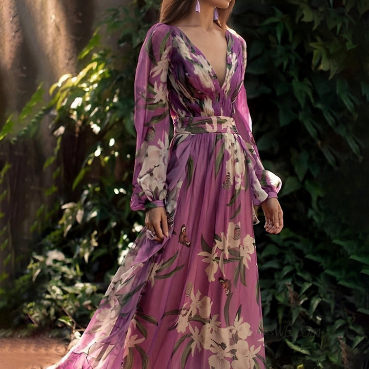 Emma – Elegant floral maxi dress with V-neck for Women - Image 2