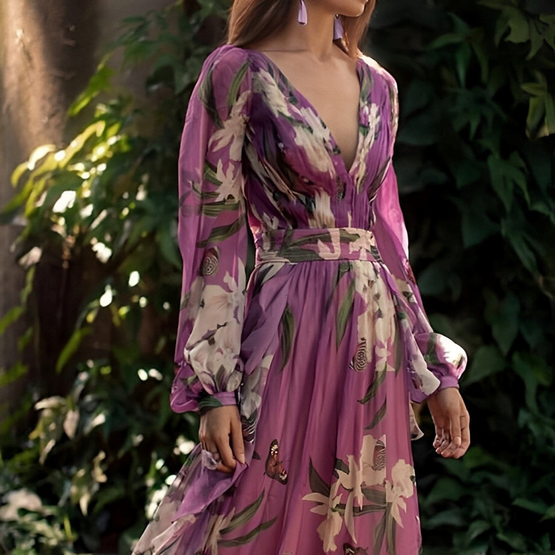 Emma – Elegant floral maxi dress with V-neck for Women - Image 3