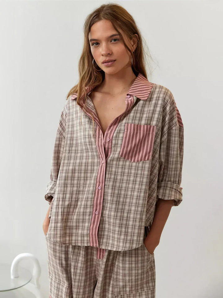 Yvonne | Damen Kariertes Zweiteiliges Set für den Frühling