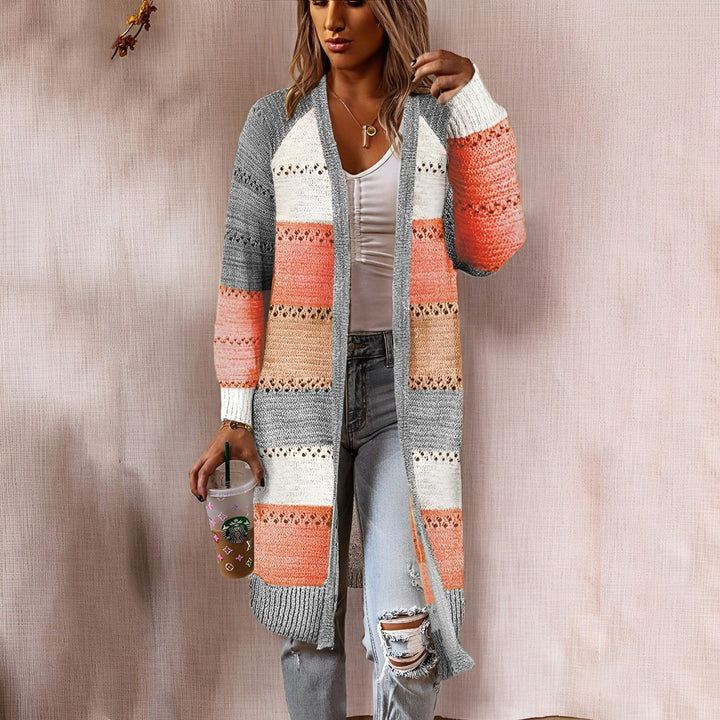 Raschelle - Lange Strickjacke mit Farbblockmuster
