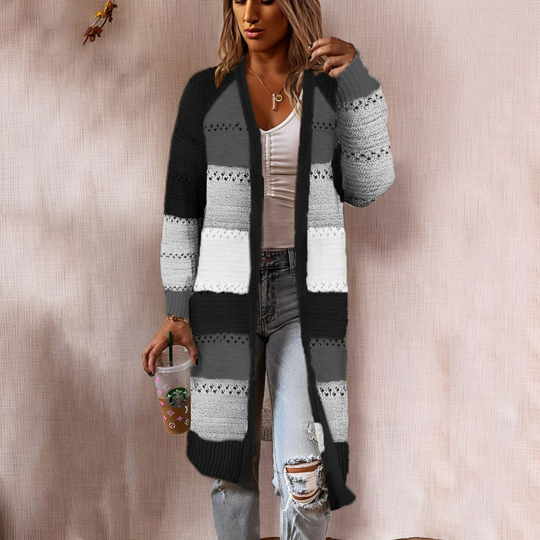 Raschelle - Lange Strickjacke mit Farbblockmuster