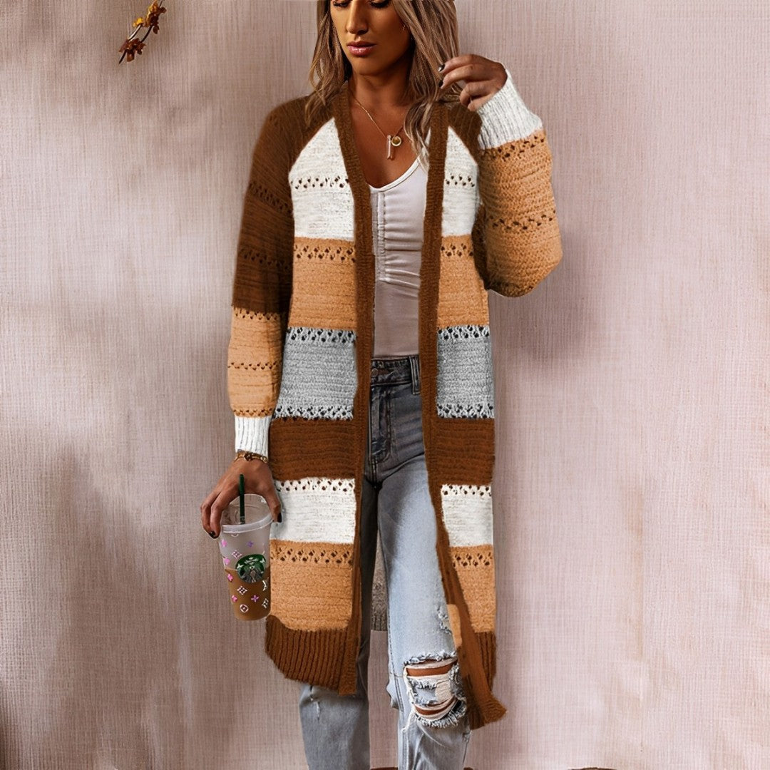 Raschelle - Lange Strickjacke mit Farbblockmuster