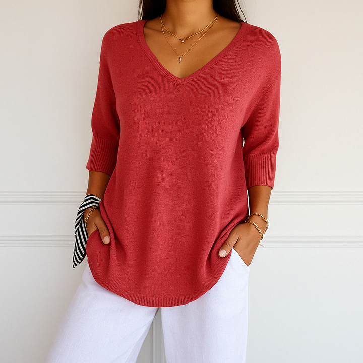 Franziska | Damen Pullover mit V-Ausschnitt und Kurzarm
