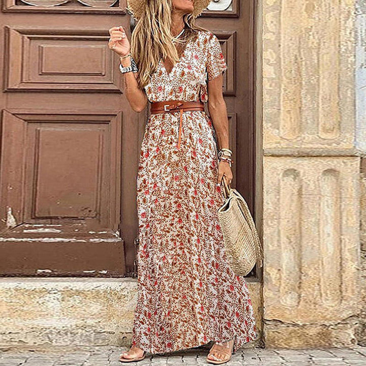 Abito Maxi Donna Stile Bohémien Tessuto Fluido Svasato