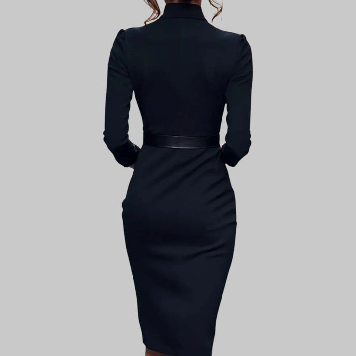 Daniela – Elegant Midi pencil dress with a belt and an elegant collar for Women - Image 3