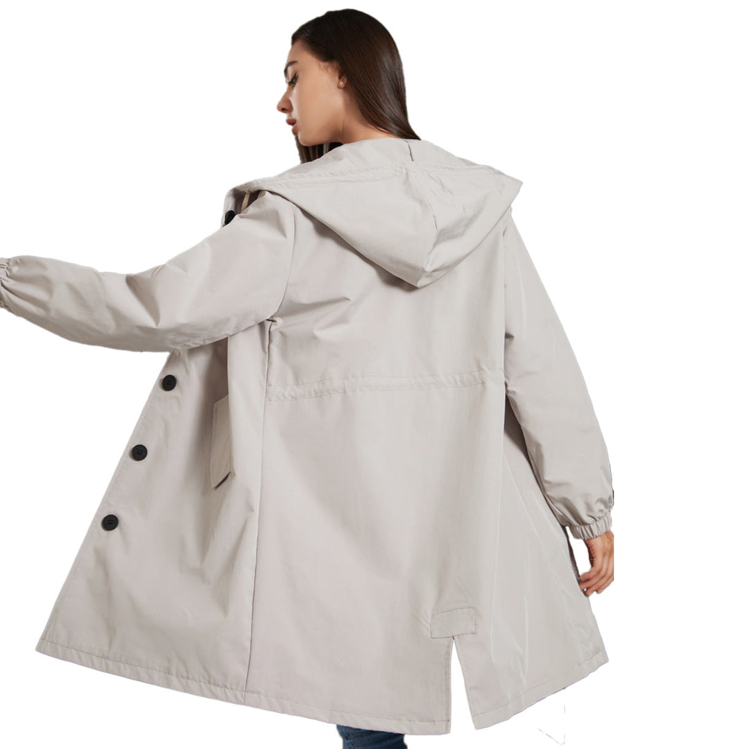 Regenjacke mit Kapuze | Lange Mantel Lockere Passform für Übergangszeit