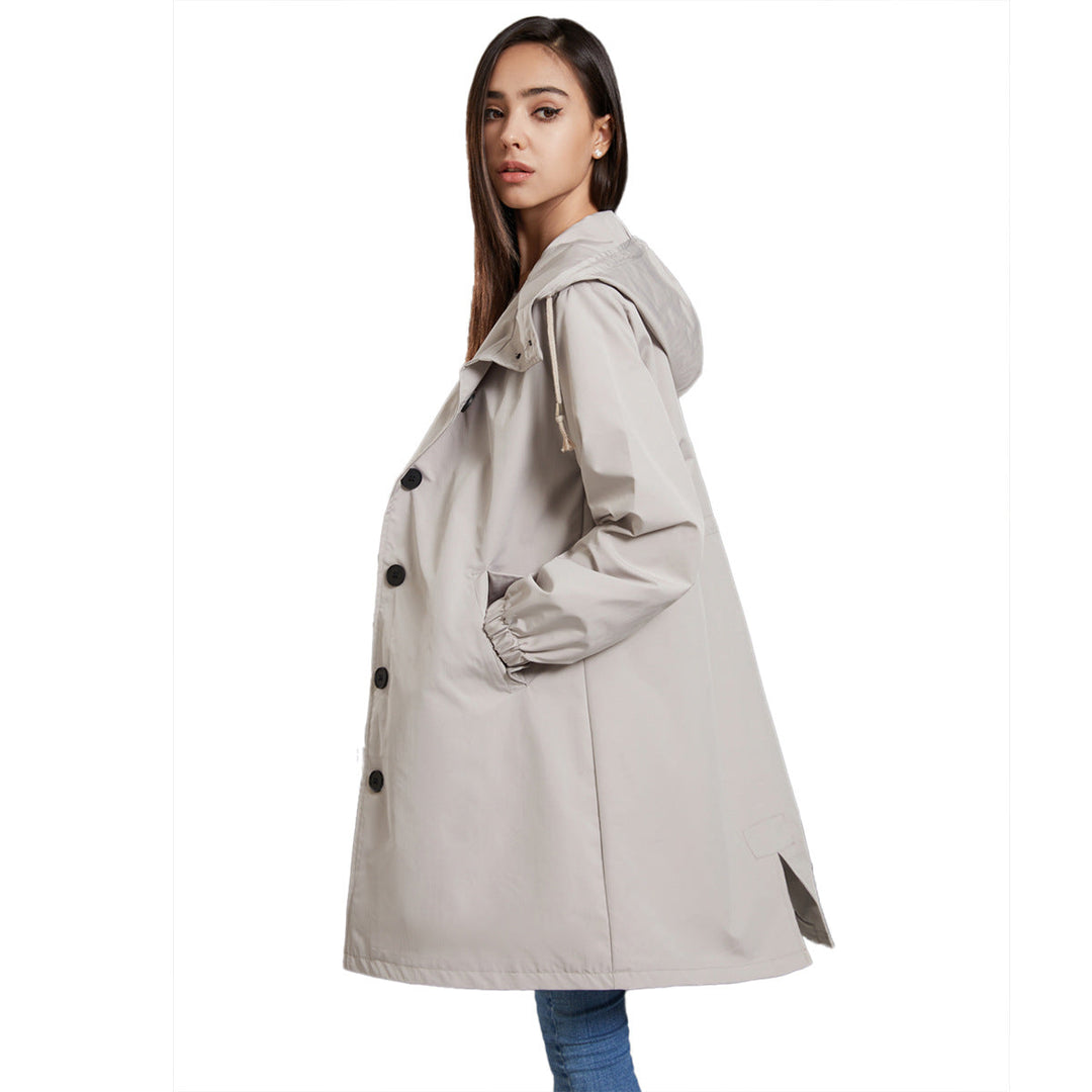 Regenjacke mit Kapuze | Lange Mantel Lockere Passform für Übergangszeit