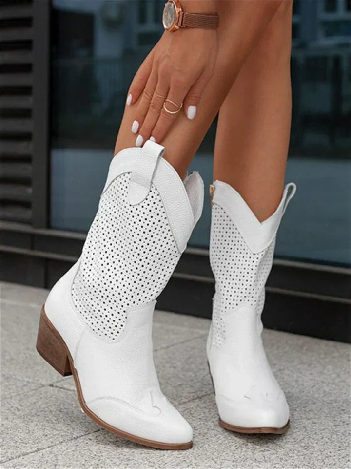 Cowboystiefel mit Lochmuster Kurzschaft