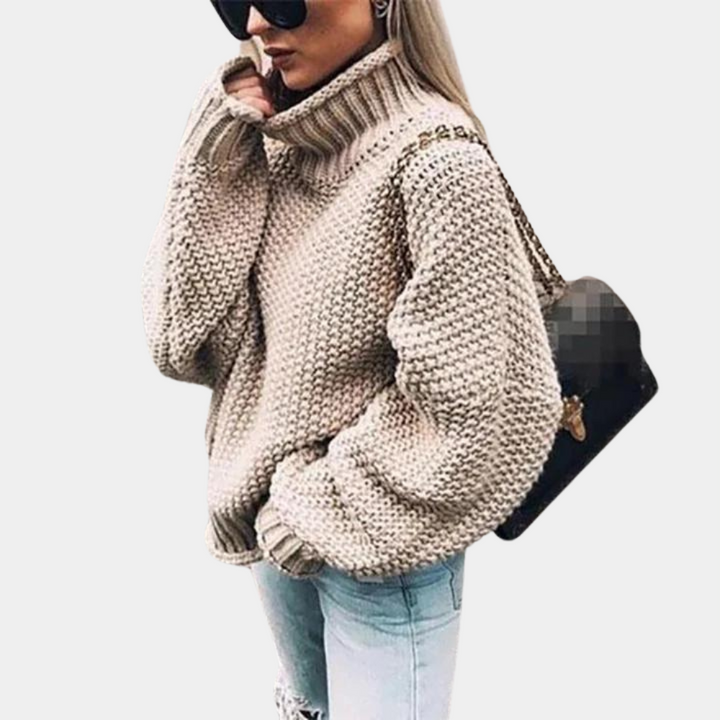 Anna | Damen Oversize-Rollkragenpullover Aus Grobem Strick