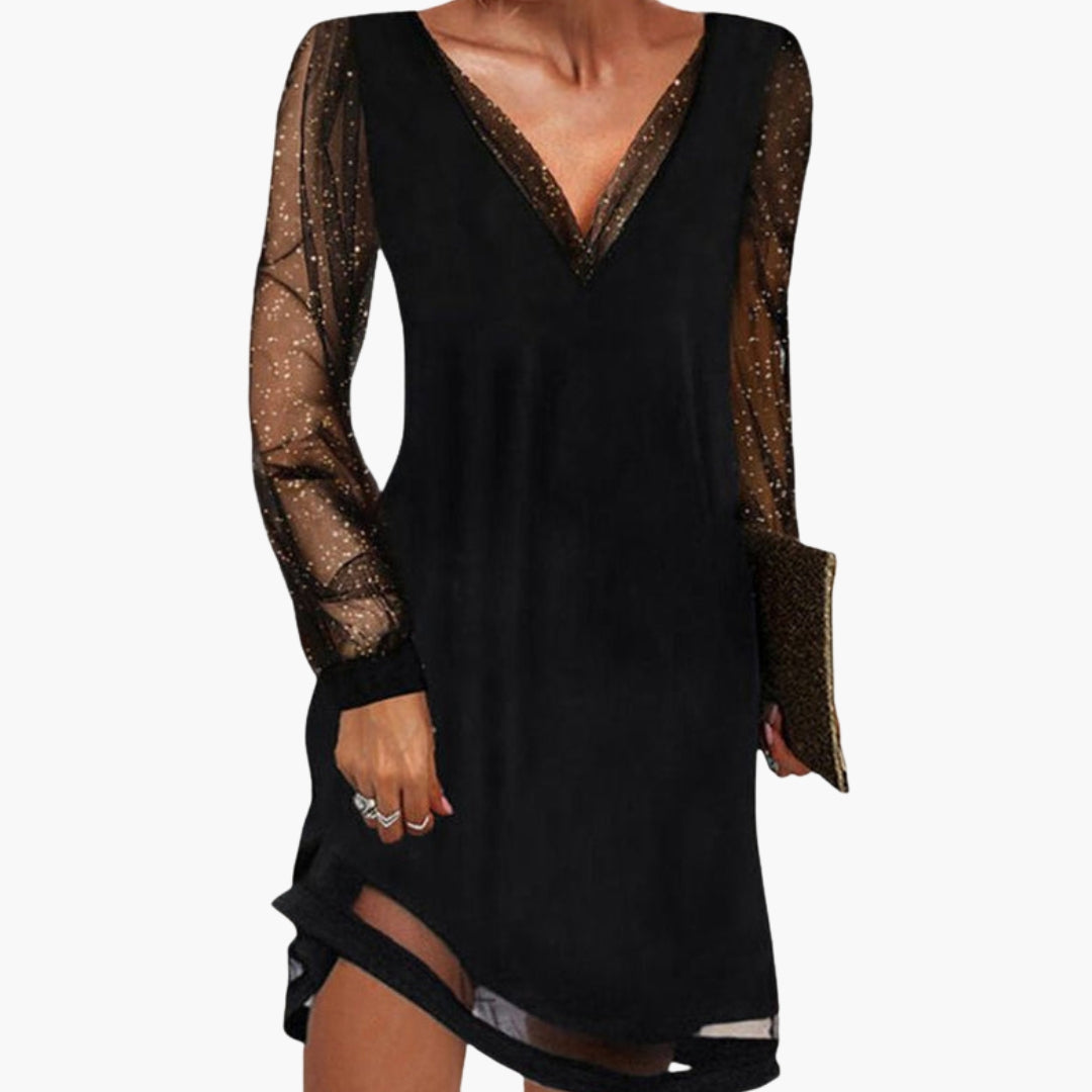 Kleid Cocktail elegant mit Pailletten-Ärmeln für Damen